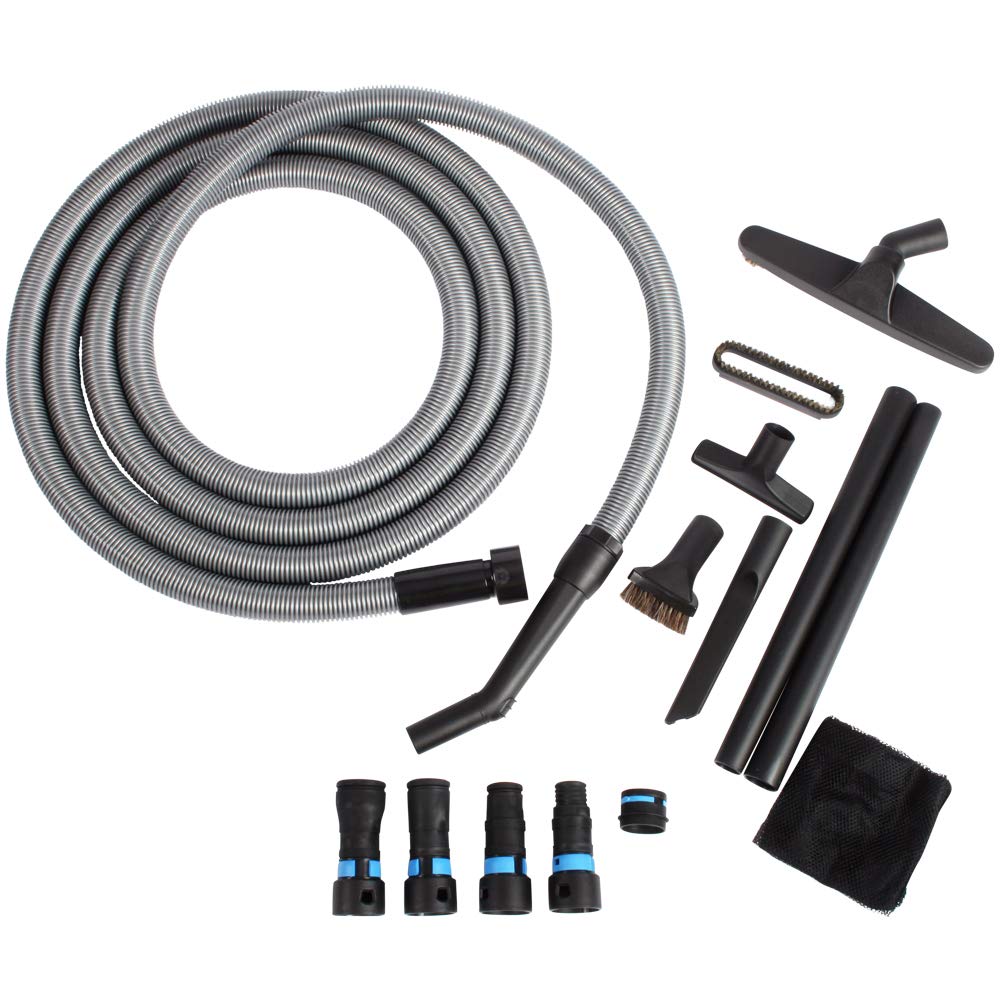 Cen-Tec Systems 95270 16 Ft. Home and Shop Vacuum Hose with Expanded Multi-Brand Power Tool Dust Collection Adapter Set and Full Attachment Kit, Black