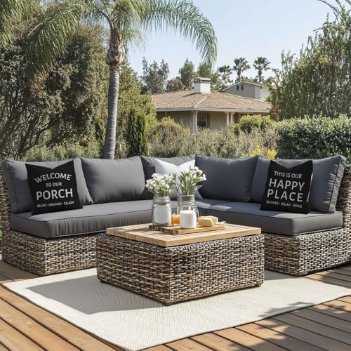 HERHOME 18x18 Farmhouse Outdoor Throw Pillow Covers, Black Set of 2