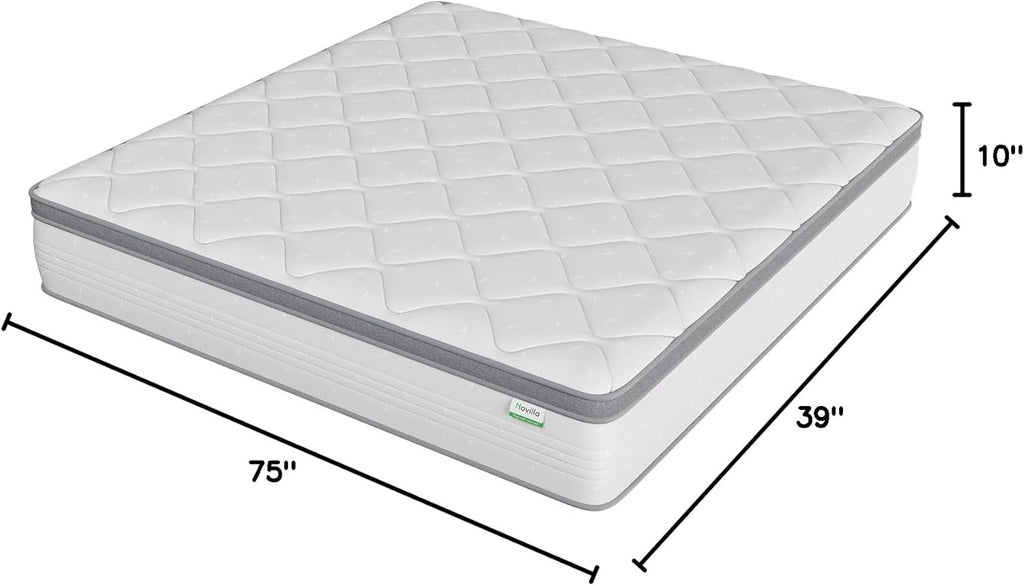 Novilla Twin Mattress - 10 Inch Hybrid Design for Kids | Pocket Innerspring Pillow Top for Comfort & Support