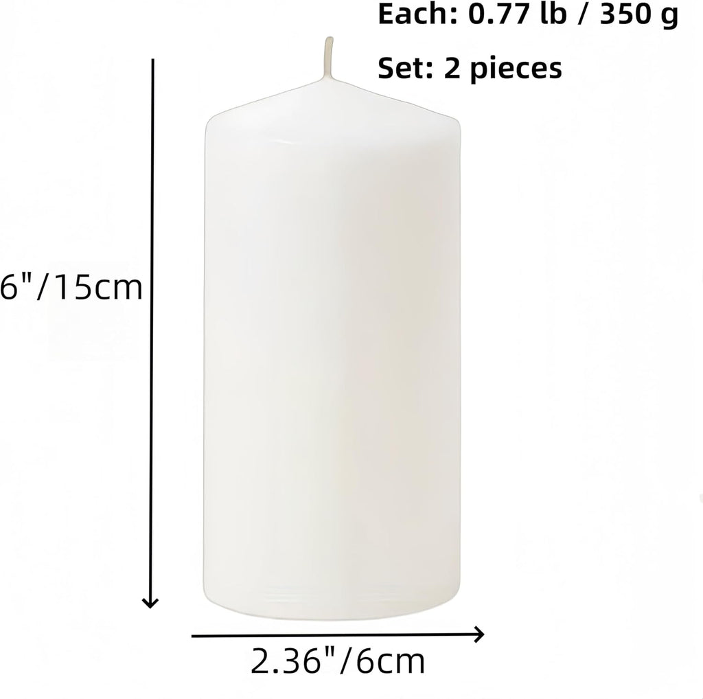 Skiennix White Pillar Candle Set - 2 Large Unscented Decorative Candles | Perfect for Parties, 2.4" x 6" (2PC)