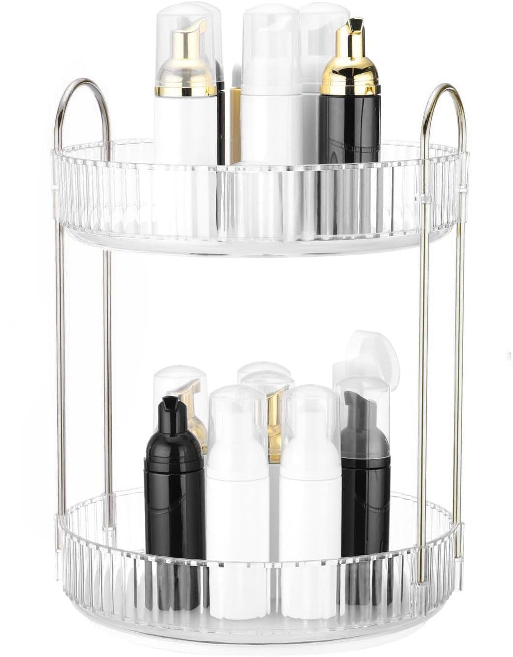 360 Rotating Makeup Organizer and Storage for Vanity Countertop 2 Tiers, High Capacity Cosmetic Skincare Perfume Organizers for Dresser Bathroom Lazy Susan