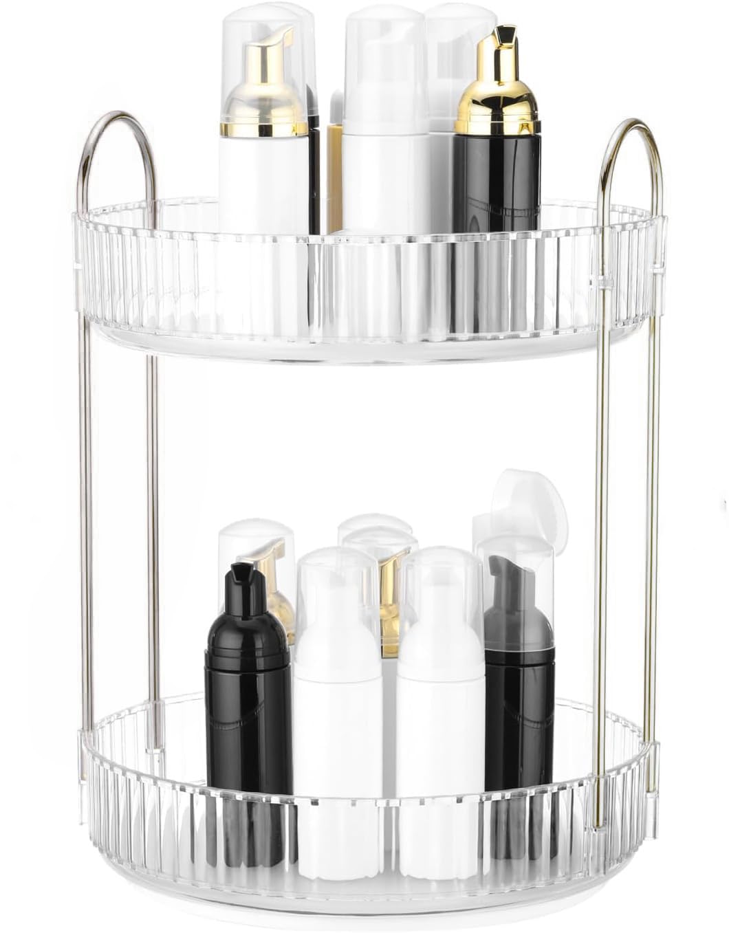 360 Rotating Makeup Organizer and Storage for Vanity Countertop 2 Tiers, High Capacity Cosmetic Skincare Perfume Organizers for Dresser Bathroom Lazy Susan