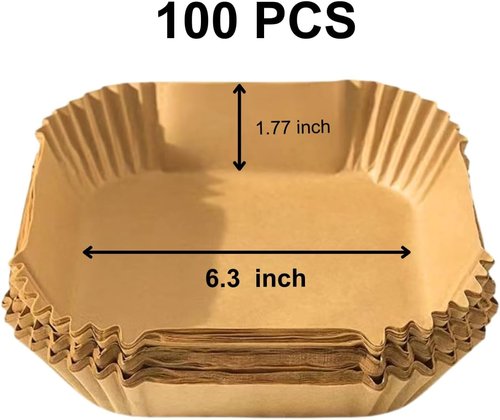 Air Fryer Paper Liners | 100PCS Natural Parchment Paper - Oil-Proof & Food Grade, 6.3 Inch Square
