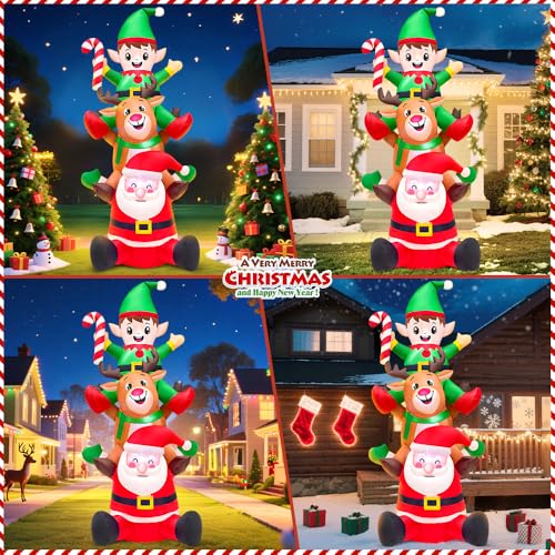 6FT Tall Christmas Inflatable Yard Decoration with Santa, Reindeer & Elf LED Lights