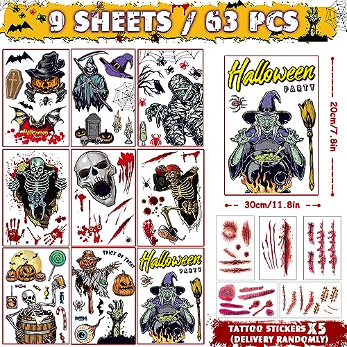 63PCS Halloween Window Clings - Bloody Handprints & Skeletons