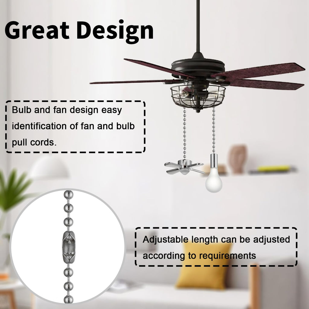 Humpptom Ceiling Fan Pull Chain, 4 Pieces of 12 Inch Bulb and Fan Pattern Pull Chain Extender Fit All Standard Ceiling Fans And Light Fixtures, Ceiling Fan Pull Chains With Decorative