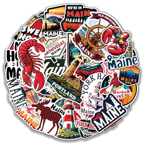 Maine State Vinyl Travel Stickers Set - Waterproof Decals for Laptops, Water Bottles, Cars & More
