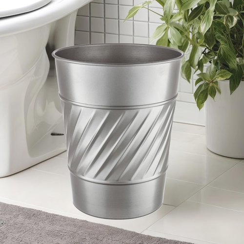 Monarch Abode Metal Bathroom Trash Can – Waste Basket for Bedroom, Office Desk, & Dorm, Handcrafted Wave Embossed, Durable Decorative Pewter Small Trash Can Bathroom Garbage Bin Wastebasket