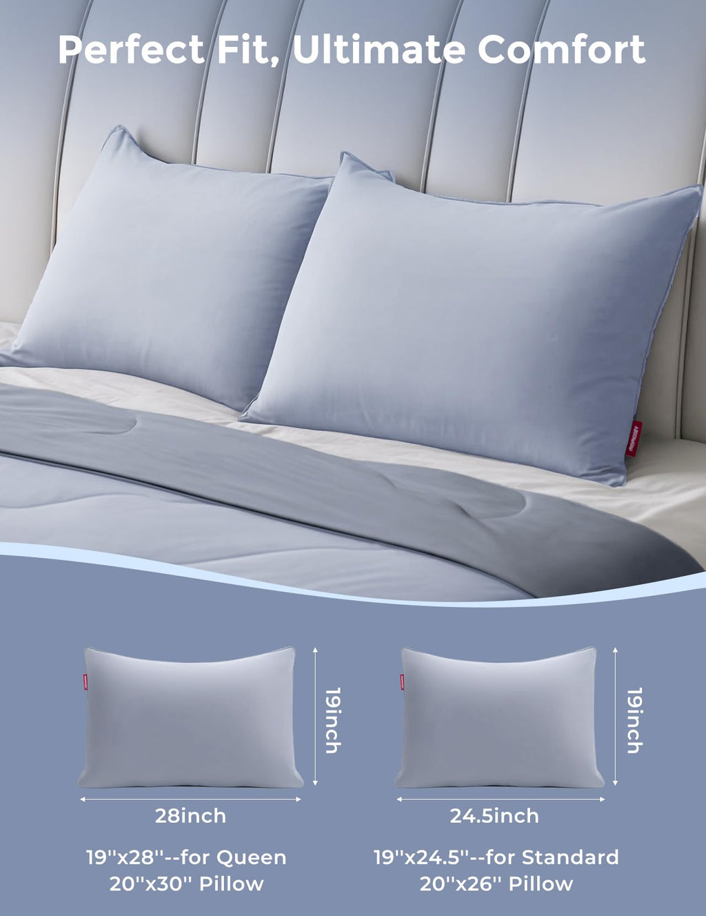 Momcozy Life Coolmurm Cooling Pillow Cases for Hot Sleepers, 2 Stretchy Cooling Pillowcases, Lightweight Breathable Cooling Pillow Cover Zipper Pillow Protector, Grey (for Standard Pillow)