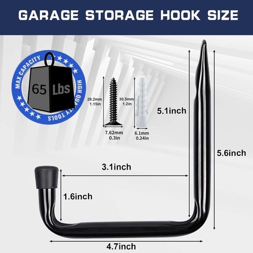 Dreecy J Heavy-Duty Utility Hooks - Perfect for Garage Storage | Black | 5-Pack
