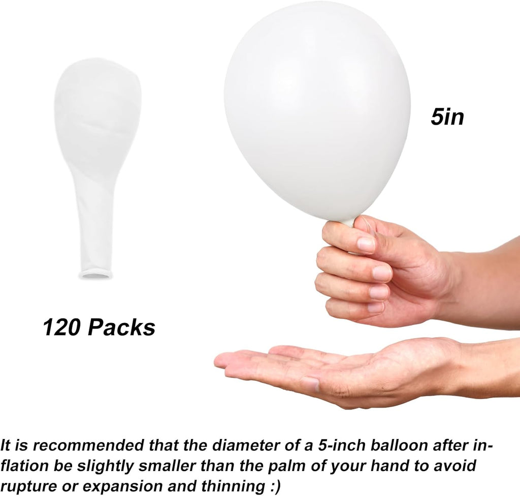 RUBFAC White Balloons - 5 Inch Latex Balloons for Graduation, Birthday & Wedding Decor | 120 Pack