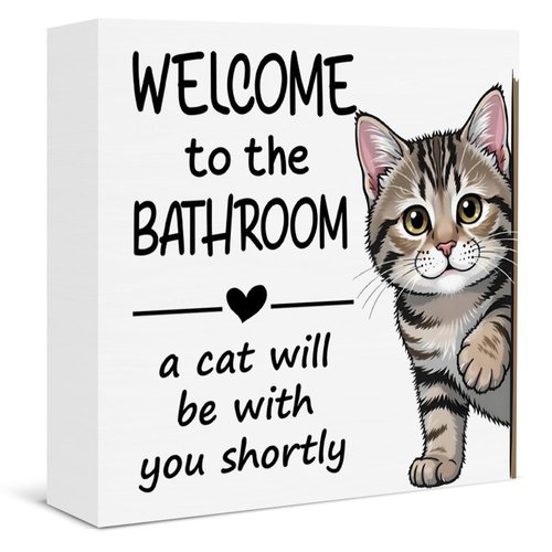 Funny Bathroom Cat Decor Welcome to the Bathroom a Cat Will Be with You Shortly Rustic Wooden Box Sign for Home Toilet Shelf Wall Decor