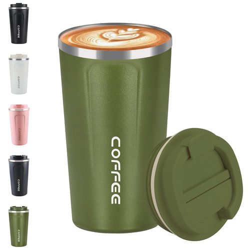 Mongdio 17oz Stainless Steel Mug, Leak Proof Coffee Cup with Lid, Keeps Cold and Hot, Suitable for Travel and Office - Green