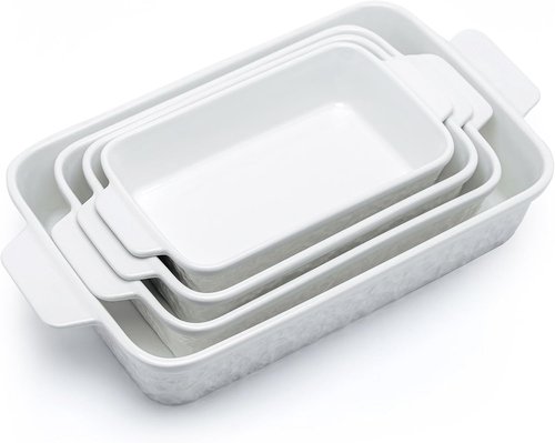 Dafuceramic Casserole Dishes - Set of 4 Rectangular Bakeware with Handles | White Ceramic Oven Dishes
