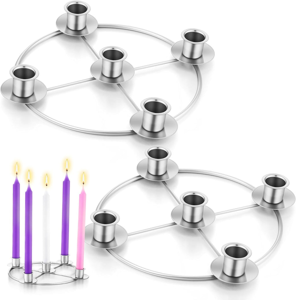 Newtay Christmas Advent Wreath Candle Holder - 5 Candle 8.5 Inch Metal Ring for Holiday Decor | Silver