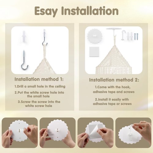 jiangcha Bed Canopy for Girls - Princess Bed Canopy - Crib Canopy for Boys and Girls Bedroom Decor, Suitable for Use in Cribs Canopy Bed Curtains (Beige)
