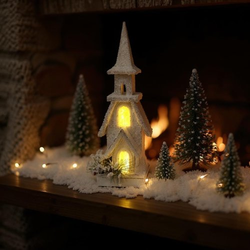 LED Timer Light-Up Church by [Brand Name] - Festive Christmas Village Decor for Mantle & Table