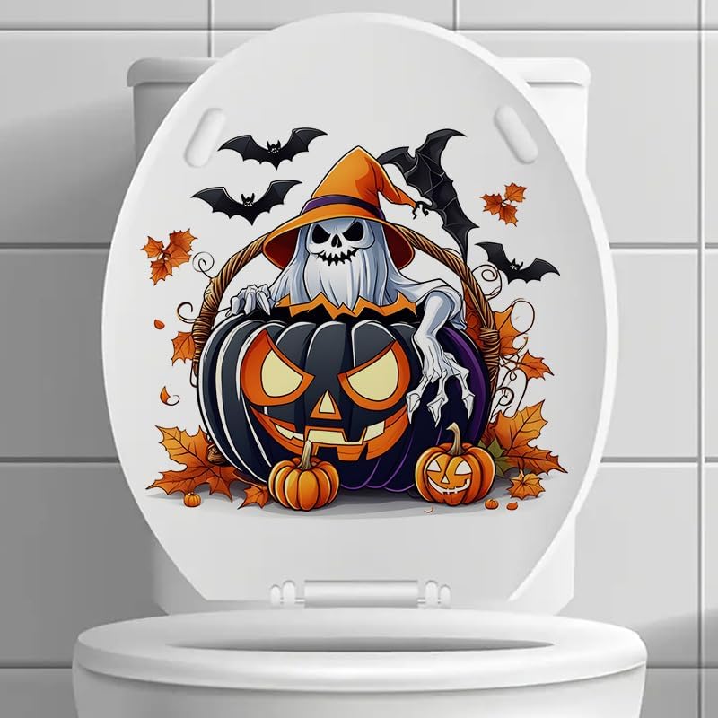Halloween Ghost Pumpkin Toilet Seat Sticker Decal - Waterproof & Self-Adhesive