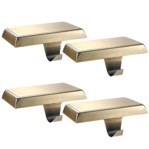 Sunshane 4 Pieces Christmas Stocking Holders Mantel Stocking Hanger Hooks Fireplace Mantle Metal Hang Bases for Xmas Party Decorations (Bronze)