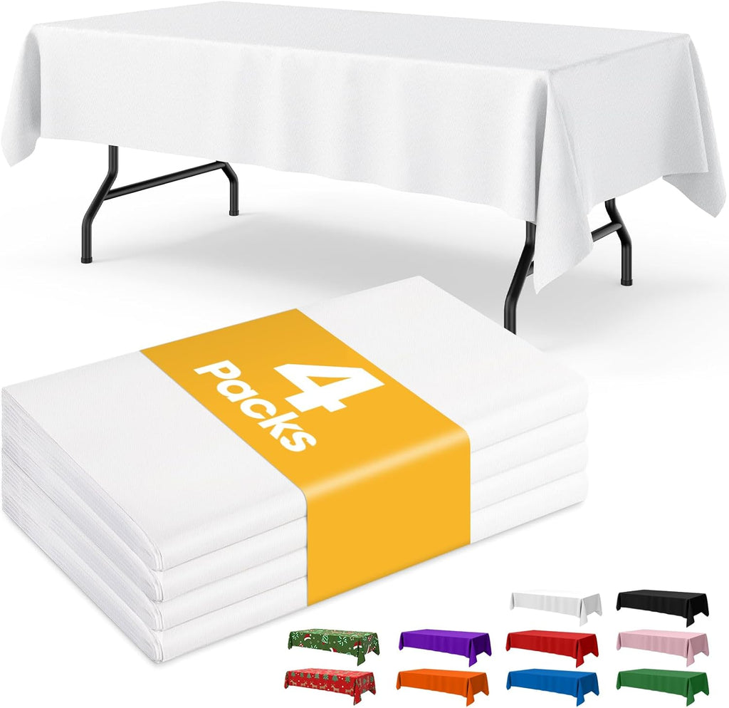 Niuara White Plastic Tablecloths - 4 Pack 54" × 108" Disposable Covers for Parties & Gatherings