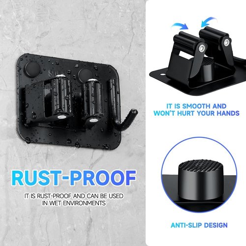 JAMEND Broom Holder - Heavy Duty Stainless Steel Mop Hanger | 2-Pack Wall Mount Utility Rack in Matte Black