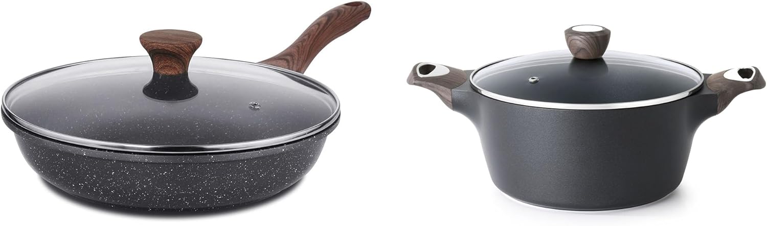 SENSARTE Nonstick Frying Pan Skillet with Lid - PFOA Free 8-Inch & 4.5QT Stock Pot | Induction Compatible