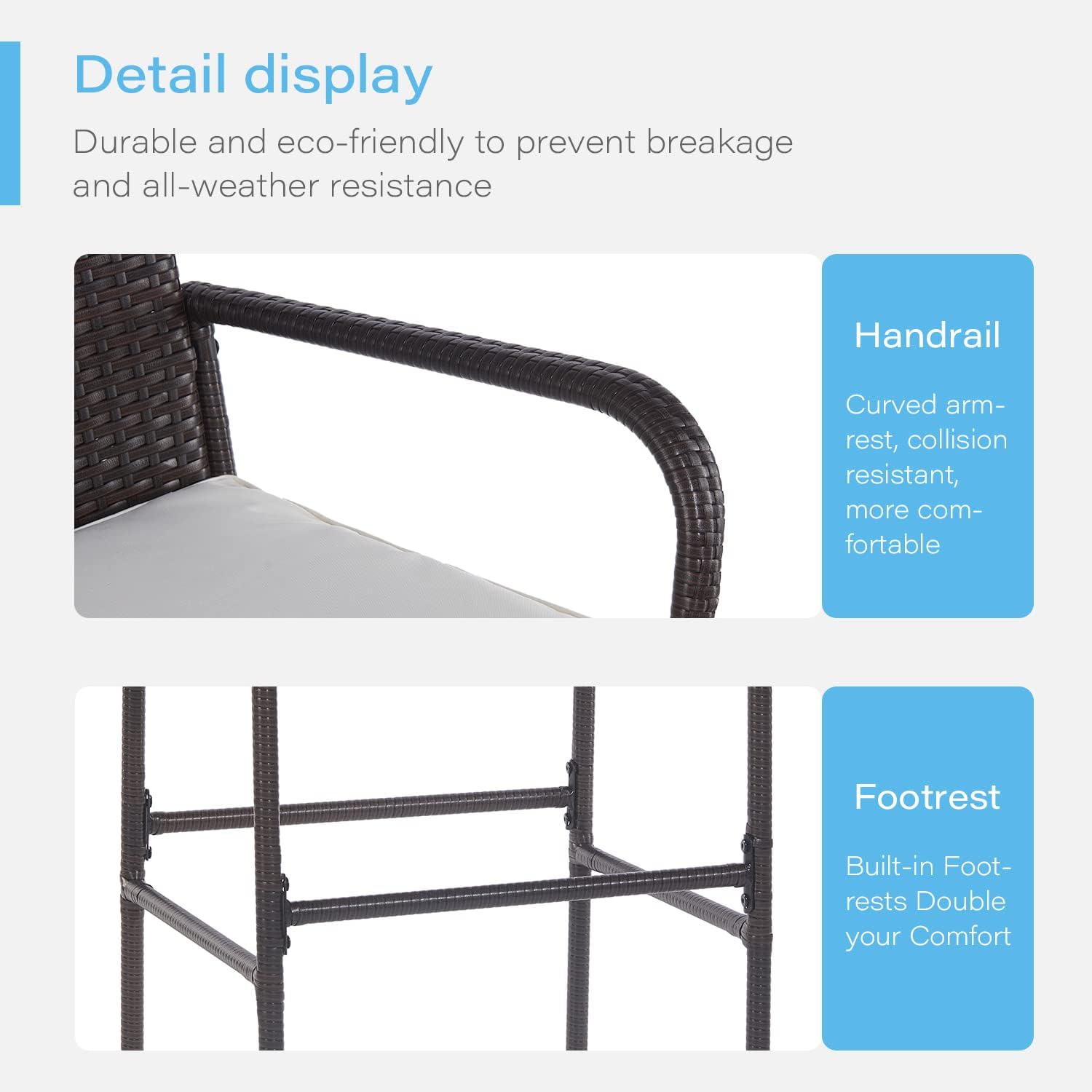 PayLessHere 30" Patio Bar Stools - Set of 2 All-Weather Wicker Chairs with Footrest & Khaki Cushions