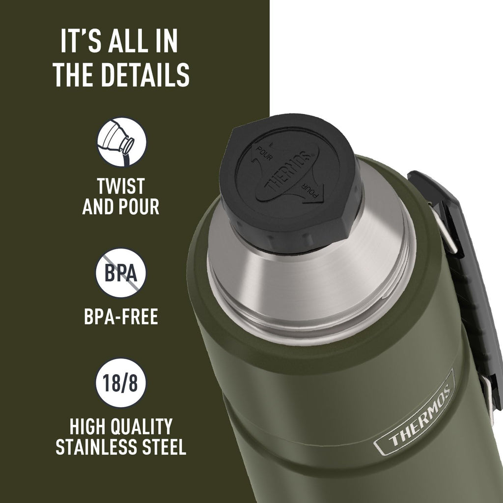 THERMOS Stainless King Vacuum-Insulated Beverage Bottle - 40 Ounce | Army Green Color