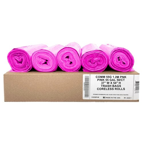 Ultrasac Heavy Duty 55 Gallon Pink Trash Bags - (Value 50 Pack) - 1.5 MIL equivalent Industrial Strength Plastic 37" x 54" for 50-55 Gal Cans -Fits Toter, Rubbermaid Brute, Carlislie Bronco etc.