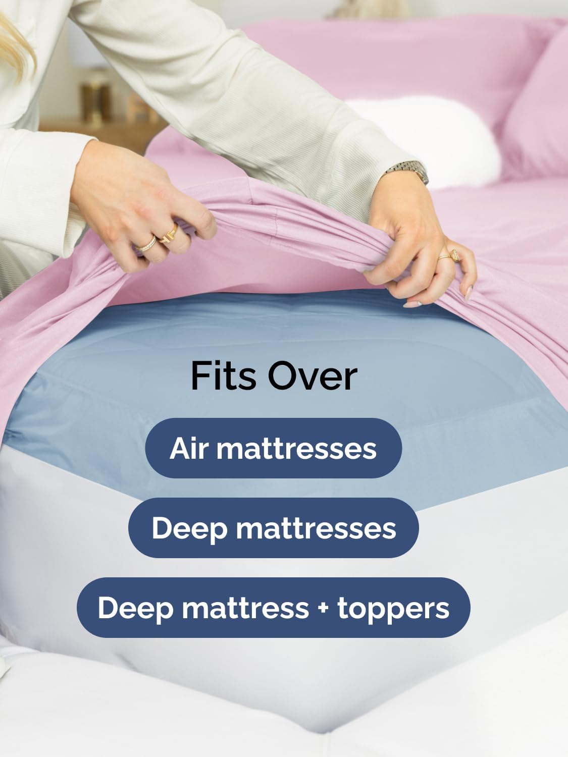 Skiennix Extra Deep Twin Sheet Set | 4-Piece Breathable Cooling Bedding - Soft, Wrinkle-Free Light Pink