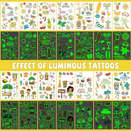 EMOME Glow in the Dark Summer Temporary Tattoos for Kids, 56 Sheets