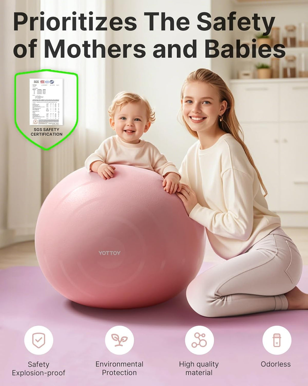 YOTTOY Anti-Burst Exercise Ball - Extra Thick Yoga & Fitness Ball for Pregnancy and Therapy