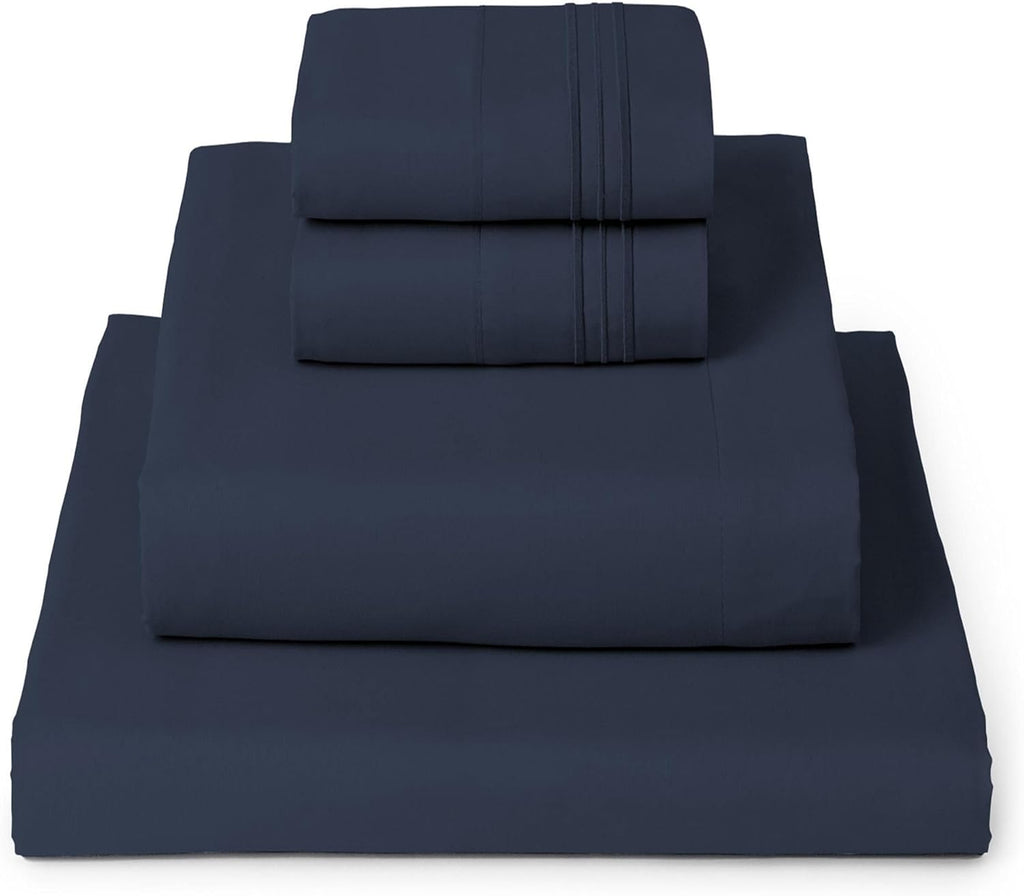 Mellanni Full Sheets Set - Luxury 4 PC Bedding Collection | Extra Soft, Cooling, Stain Resistant - Navy Blue