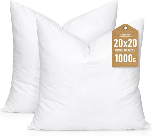 Artscope Synthetic Down Pillow Insert - Ultra Soft Fluffy 20x20 Down Alternative Throw Pillows | Set of 2, White