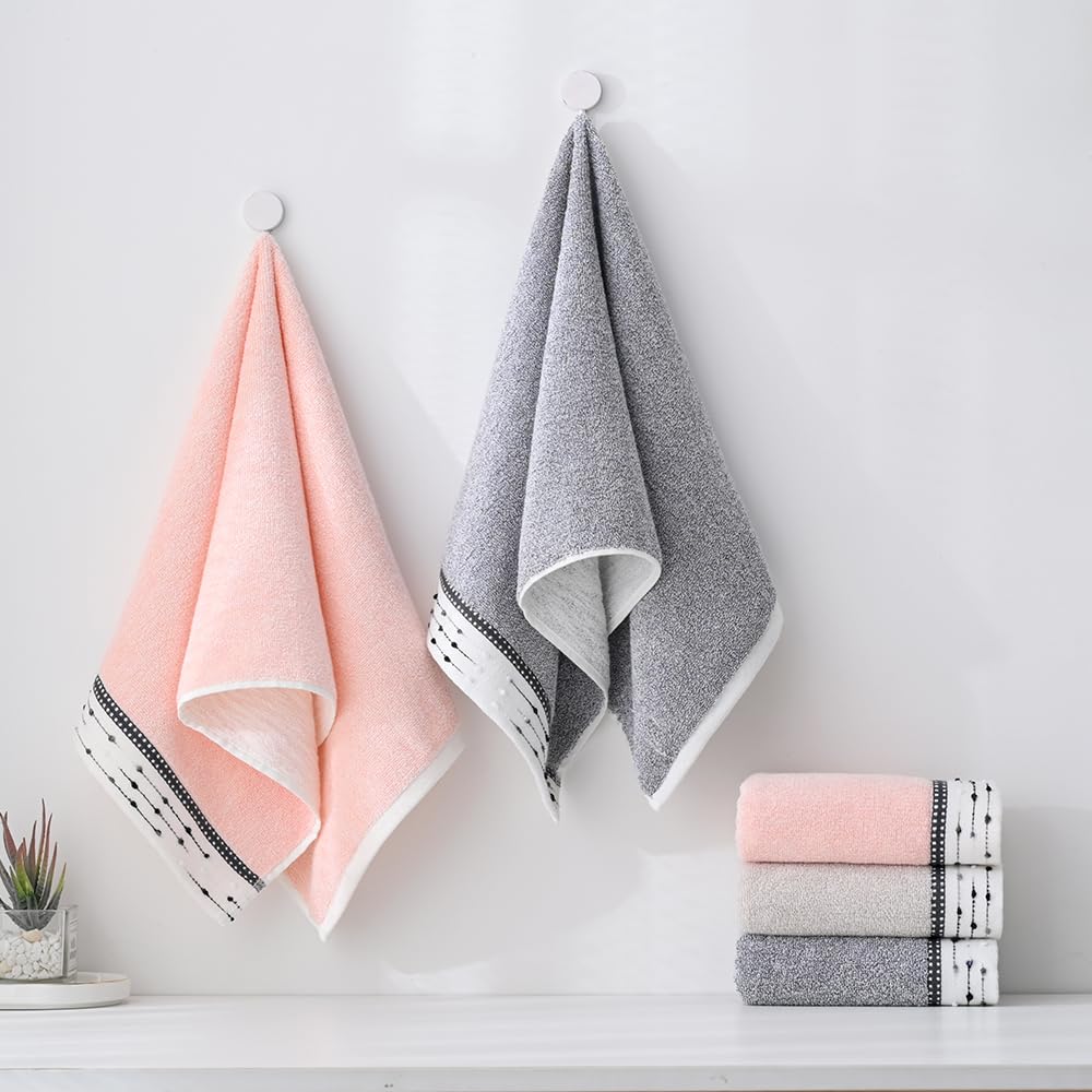 YiLUOMO Grey Hand Towels Tiny Furball Decorative Design Super Soft 100% Terry Cotton Highly Absorbent Bathroom Hand Towel for Home, Hotel, Spa, Pool, Gym 13 x 29 Inch, 2 Pack