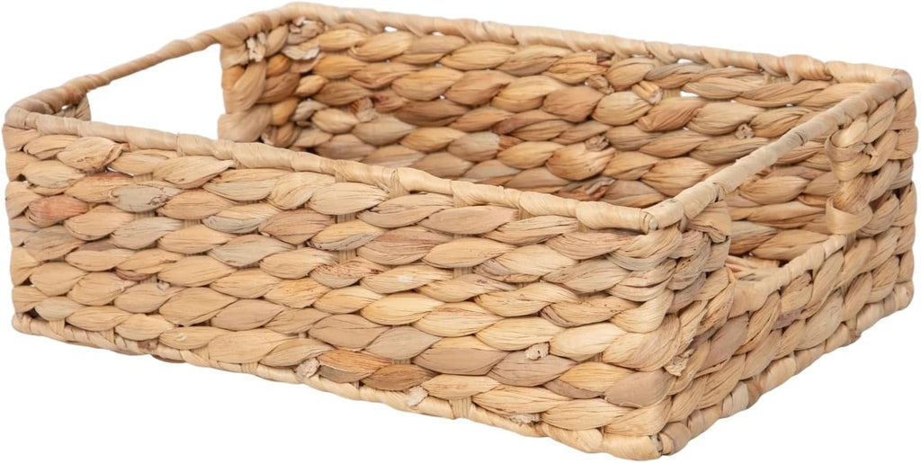 Water Hyacinth Storage Basket - Small Rustic Woven Organizer with Handle for Home & Office Decor