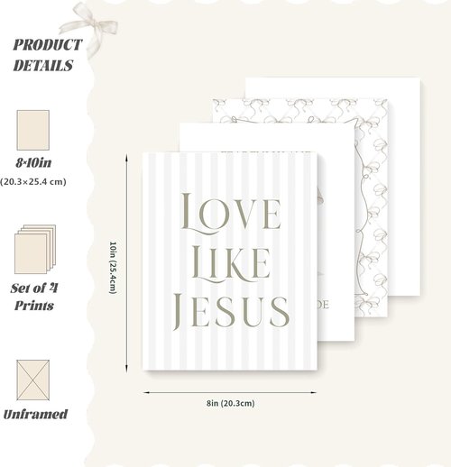 LARTSFRO Coquette Beige Bow Wall Art Decor - Inspirational Christian Posters for Teen Girls | Set of 4 Unframed 10x8 Inch