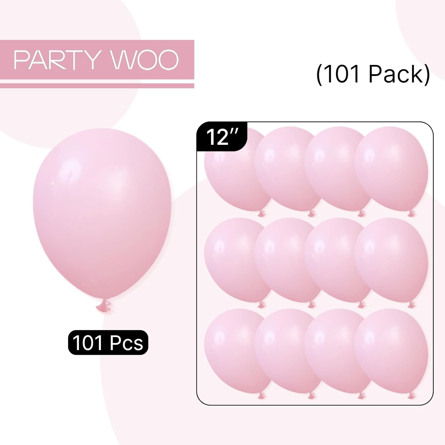 PartyWoo Light Pink Balloons - 101pcs 12 Inch Pastel Balloons for Baby Showers & Weddings