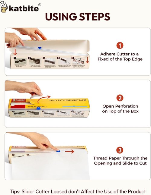 Katbite Heavy Duty Parchment Paper Roll - 12" x 262 ft Non-Stick Baking Paper for Cooking & Grilling