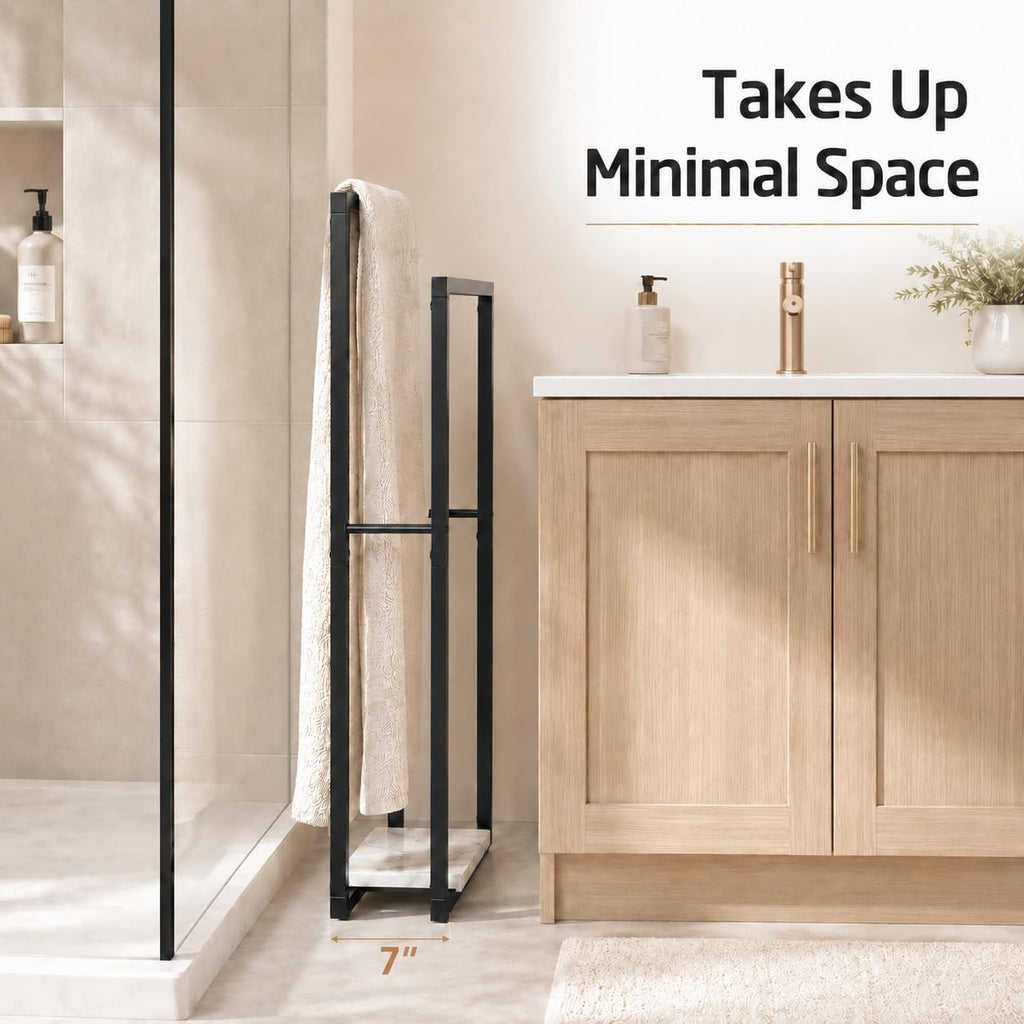 KES Standing Towel Racks for Bathroom with Heavy Marble Base, 38" H Towel Rack Stand for Bathroom 2-Tier, Blanket Rack for Bathroom Floor, Matte Black, BTH501-BK