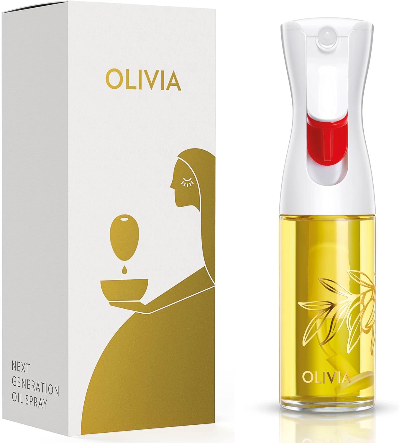 OLIVIA Signature Advanced Oil Sprayer - Continuous Spray for Cooking & BBQs | Glass Bottle in Golden Leaves