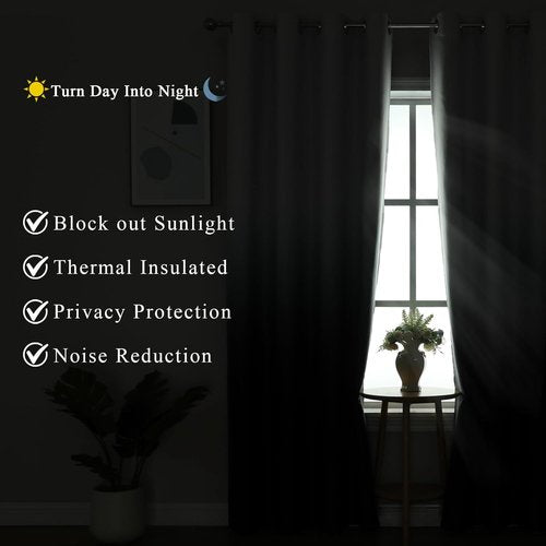 Estelar Textiler Blackout Curtains - Ombre Room Darkening Drapes, 84 Inch Long, 2 Panels, Black & Greyish White