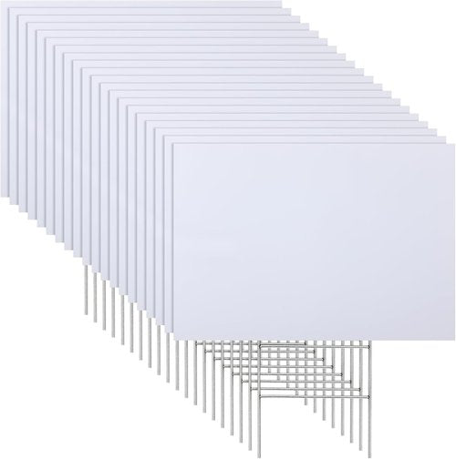 Leinuosen 10 Sets Blank Corrugated Plastic Yard Signs - 24 x 36 Inch White H Stakes for Events & Sales