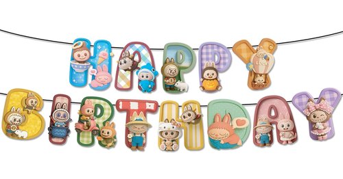 IndoTribe Pink Happy Birthday Banner - Pre-Strung,No DIY Cute Cartoon Theme Happy Birthday Sign Birthday Decorations for Girls Reusable Happy Bdy Backdrop for Women