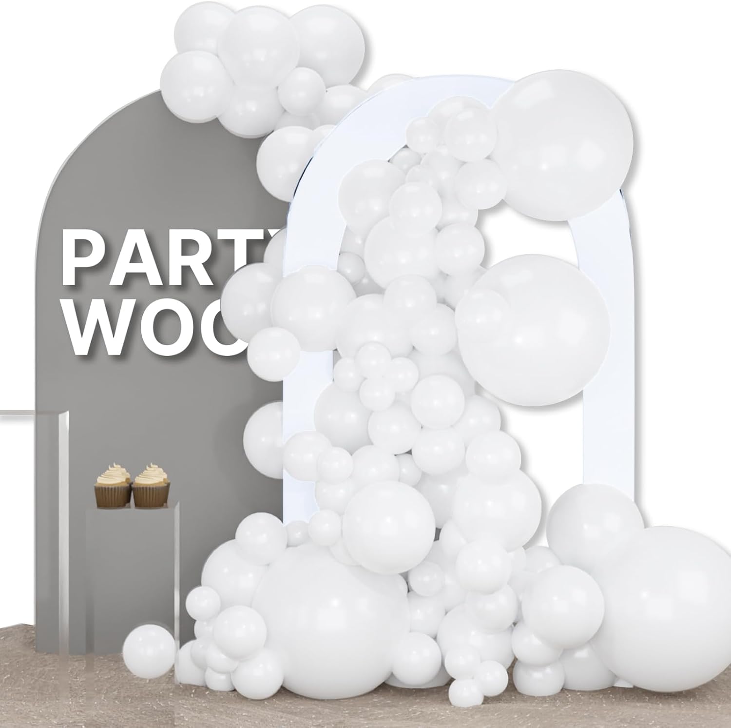 PartyWoo White Balloons - 155-Piece Matte Latex Balloon Arch Kit for Weddings & Celebrations | 5-12 Inch Sizes