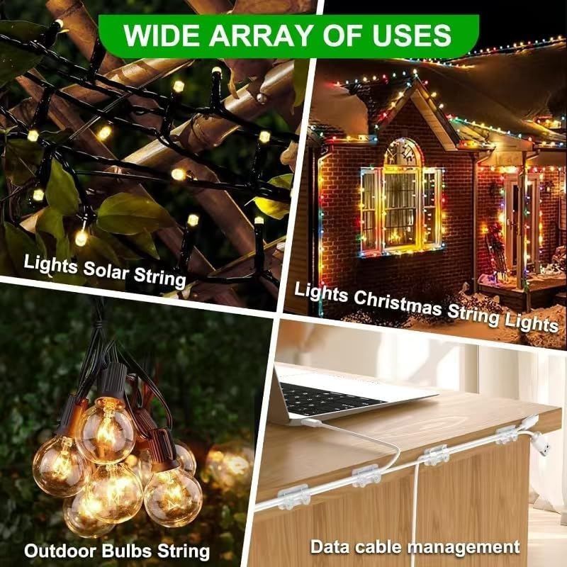 Outdoor Light Clips - 50 Heavy-Duty Waterproof Adhesive Clips for Hanging LED Lights | Perfect for Weddings & Patios