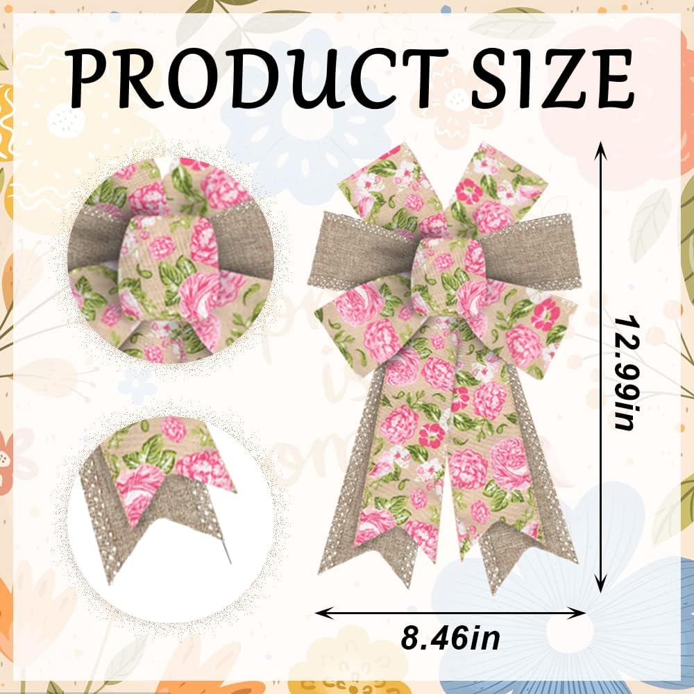 Skiennix Spring Wreath Bows - Pink Roses & Burlap Design | 2-Piece Set for Indoor/Outdoor Decor