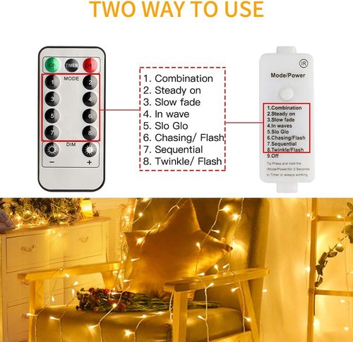 Koopower 65ft 200 LED Indoor String Lights - Remote & Timer, 8 Dimmable Modes | Warm White Fairy Lights for Bedroom, Wedding, Party, Christmas