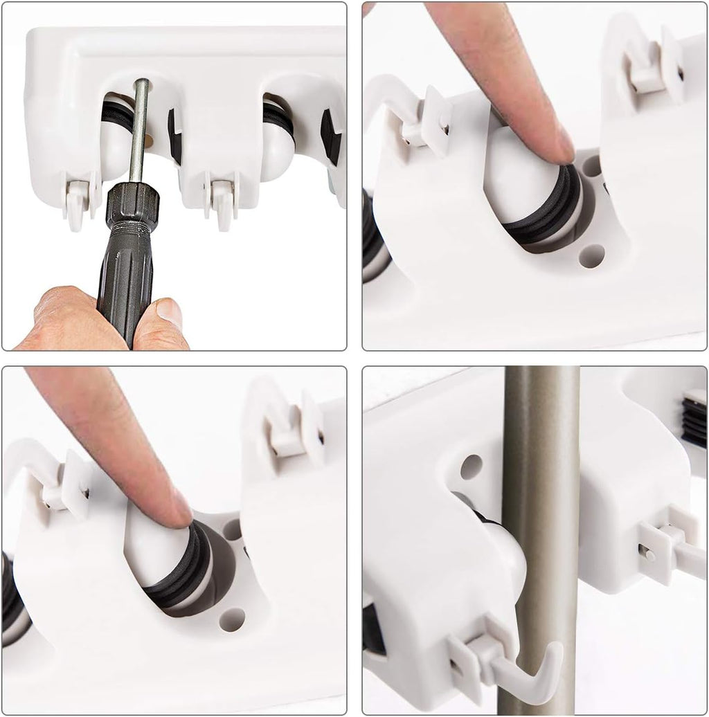 Tangkula Wall Mount Broom Holder - 5 Slot Organizer with 6 Hooks for Home, Kitchen & Garage Storage