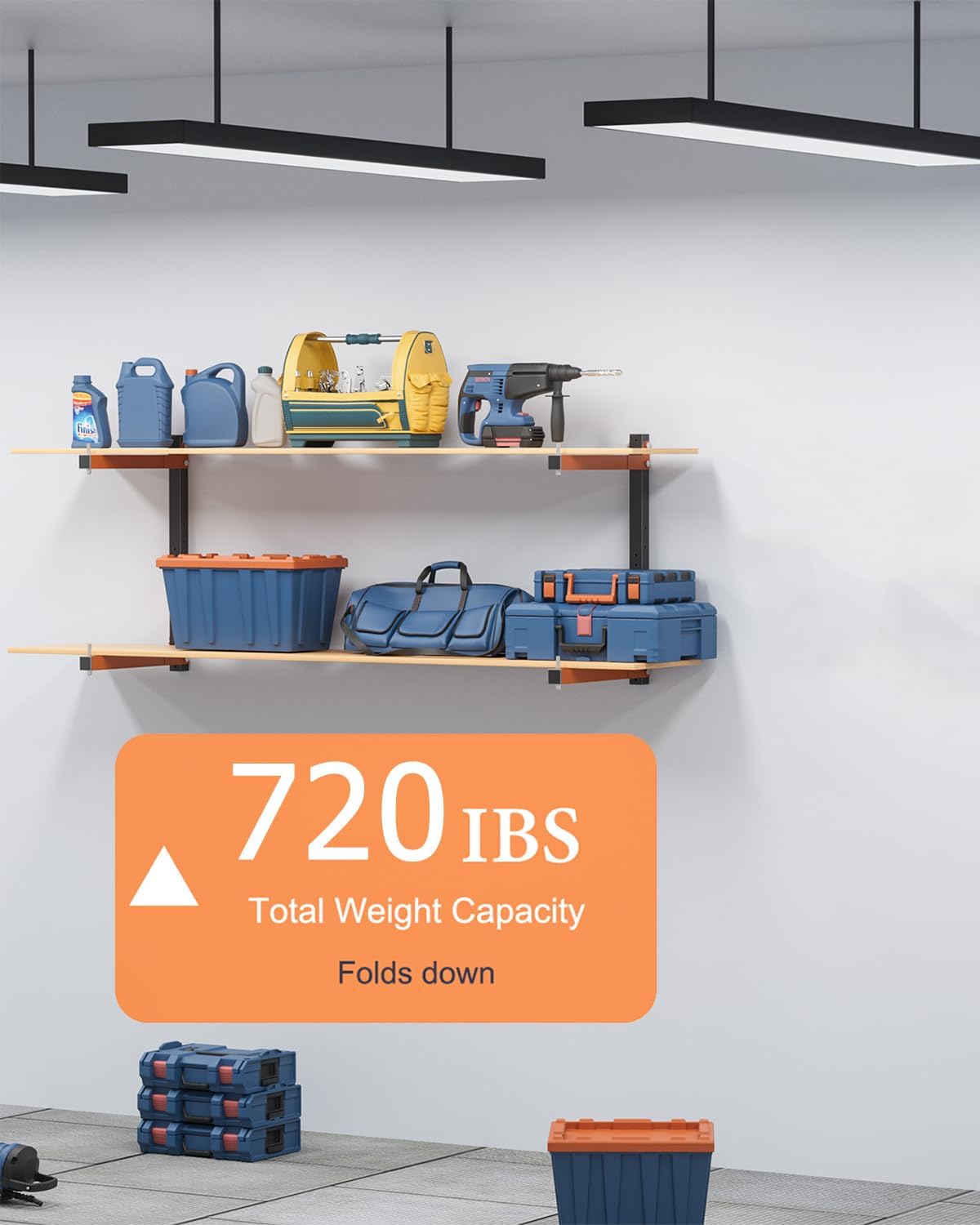 Skiennix Lumber Storage Rack - Heavy-Duty Wall-Mounted Organizer | Holds Up to 720 LBS - 4 Pack, Orange